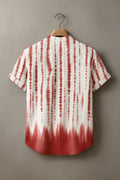 Men's Red & White Tie-Dye Printed Mandarin Collar Half Sleeve Casual Shirt