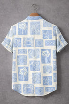 Men's Premium Sky Blue Tropical Print Mandarin Collar Half Sleeve Shirt